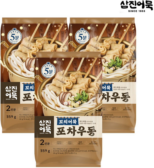 [삼진어묵] 꼬치어묵포차우동, 3개, 359g