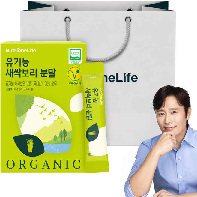 [무료배송/오늘출발] 뉴트리원 프리미엄 유기농 새싹보리 분말 어린잎 쇼핑백 선물세트, 30g, 1개