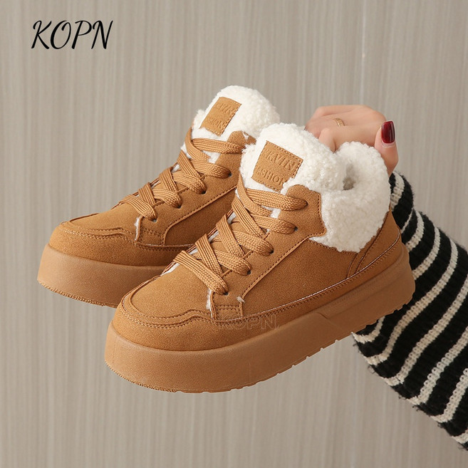 KOPN 기모 고방 캐주얼화 여자 겨울 보온 운동화 학생 ins 가을 겨울 패션 백합 편안한 면화