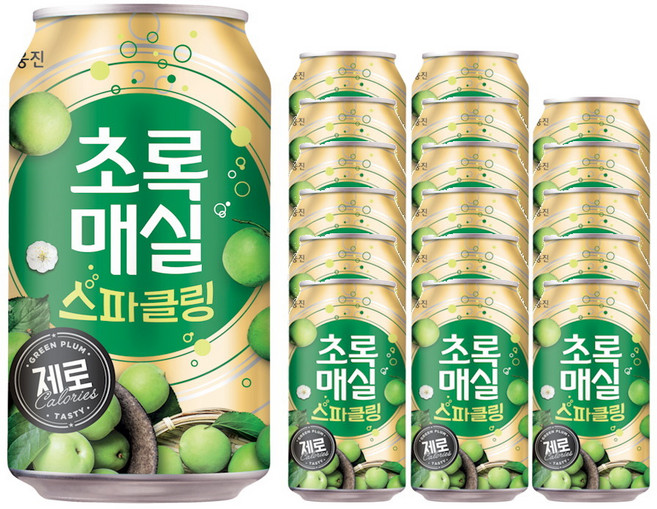 초록매실 스파클링 제로 캔, 350ml, 18개