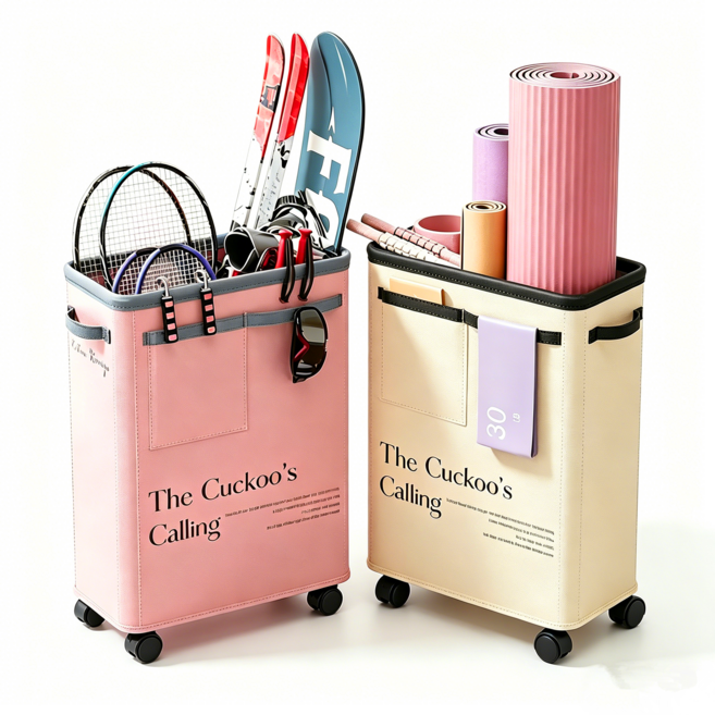 접이식 요가매트 수납통 홈트 소품 정리함 다용도 바퀴달림, 1개, 미색 (바퀴 있음)