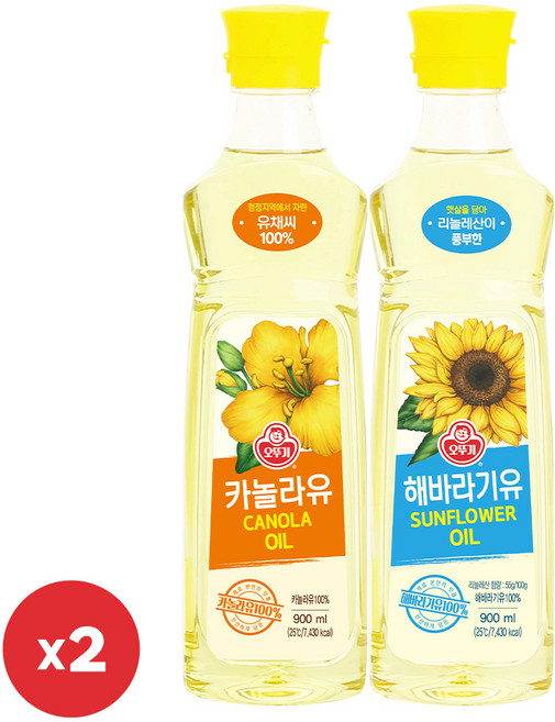 오뚜기 카놀라유 900ml 2개+해바라기유 900ml 2개(총 4개), 4개