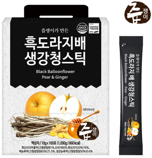 즙쟁이 흑도라지 배 생강청스틱 액상차, 10g, 1개