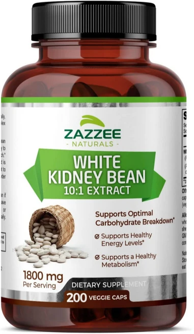 Zazzee 재지 White Kidney Bean Extract 흰강낭콩 추출물 18000mg 200 배지캡슐, 200정, 1개 - 쿠팡