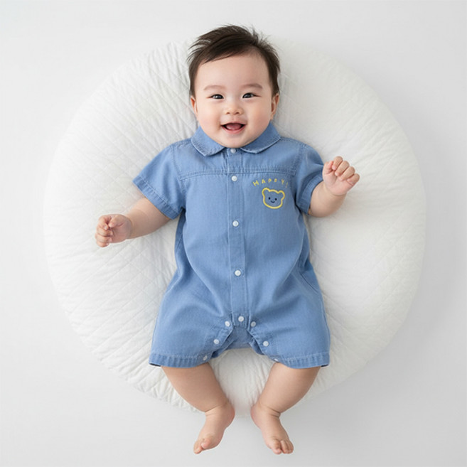 몽실이 텐셀데님 우주복 베어 프린트 귀여운 아기 여름 외출복 등원룩 나들이룩