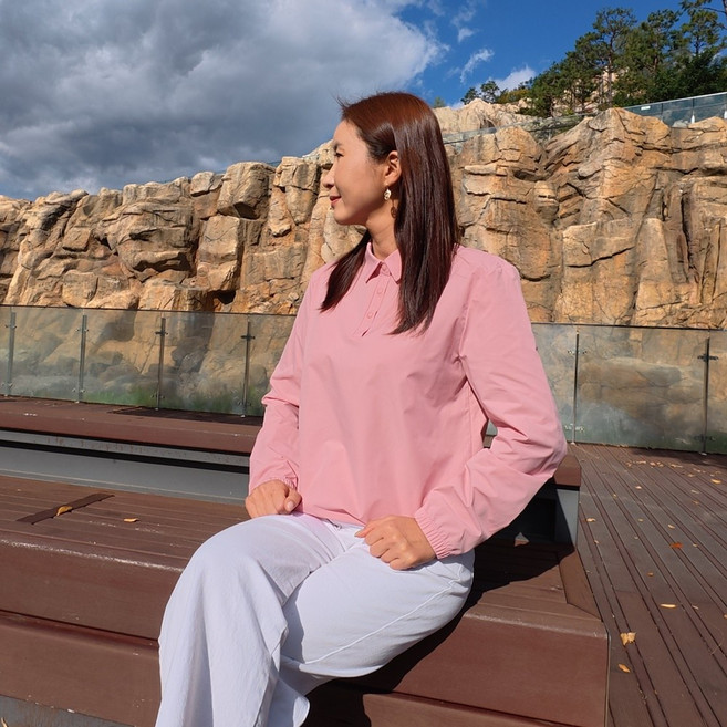 베러투데이 여성 골프웨어 파크골프 우븐 스트링 스냅 긴팔 카라 티셔츠