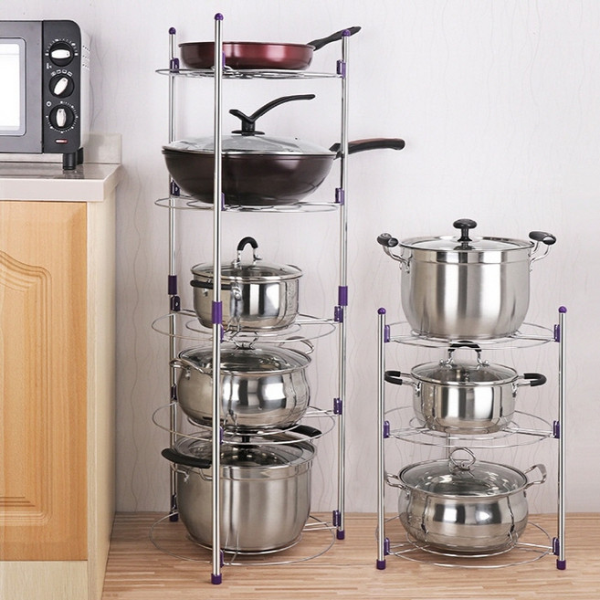 리빙팜 주방선반 큰 냄비 솥 후라이팬 전용 수납 정리선반 - 주방선반 욕실선반 거치대 거실 다용도실선반, 스텐, 3단, 1개