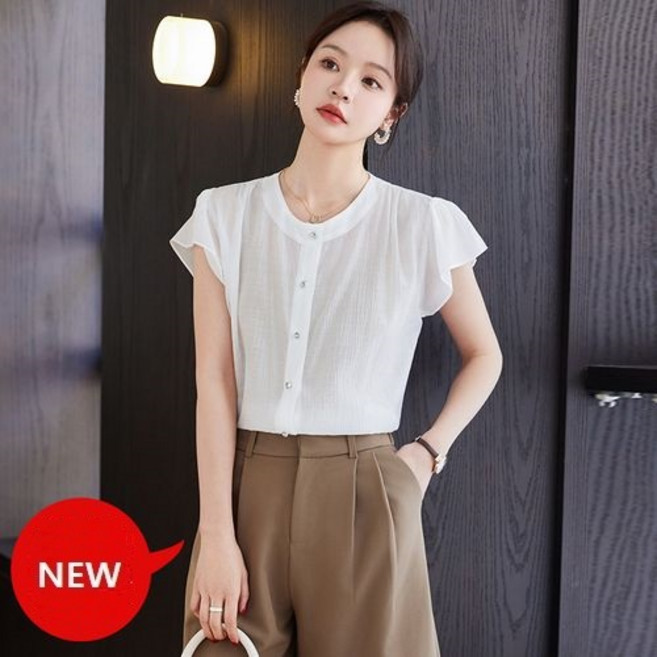 뉴욕멋쟁이 루비아 헨리넥 반팔블라우스