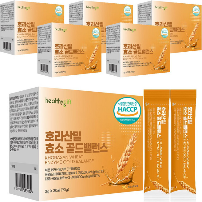[런칭특가] 호라산 밀 효소 골드 밸런스 발효 곡물 콤부 효소 가루 식약처 HACCP 인증 분말 스틱, 6개, 30회분