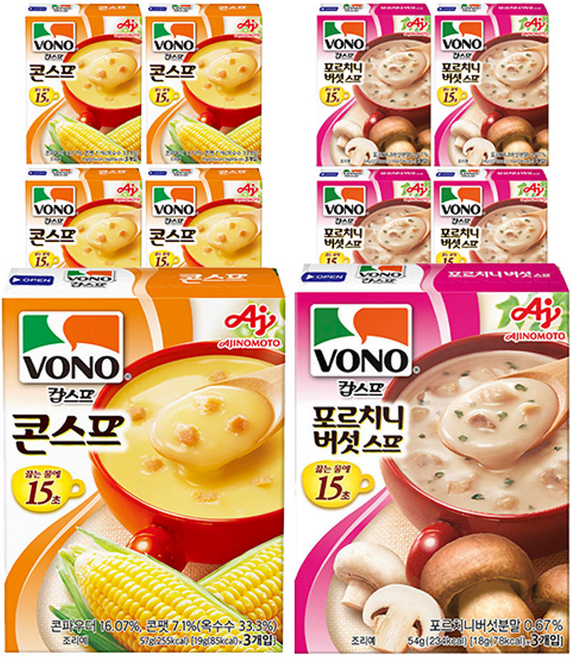 농심 보노 콘스프 + 포르치니버섯스프, 30개, 19g