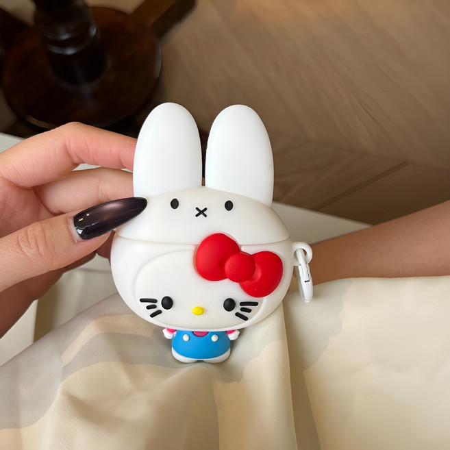 에어팟 케이스 큐티 미피 토끼 변색방지 실리콘+ 카라비너 에어팟 케이스 세트, 흰색 큐티 미피 토끼, Airpods pro3
