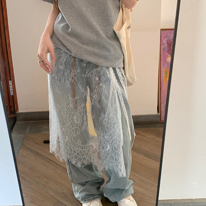 ClosArt 프릴 레이어드 시스루 레이스 치마 랩 스커트