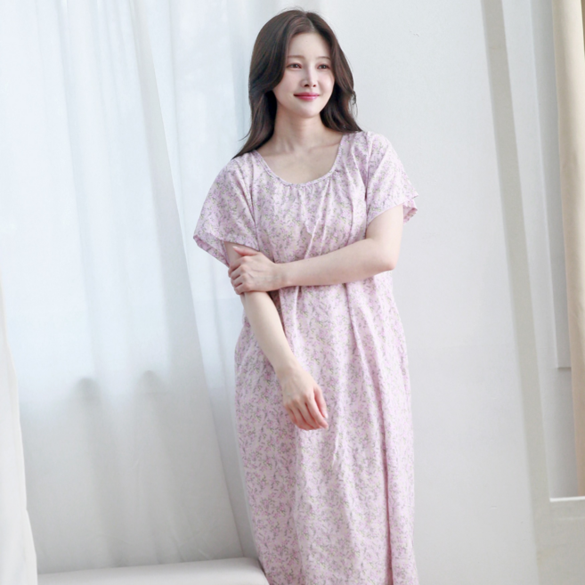 별별모아 여름 반팔 아사면 홈웨어원피스 여성잠옷 실내복