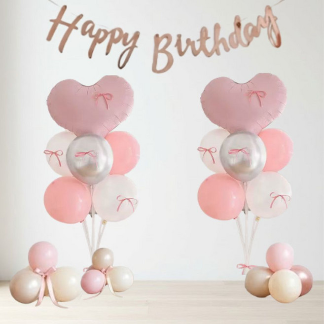 모엔느 2세트 감성 발레풍선 리본 풍선 스탠드 세트 패키지, 핑크