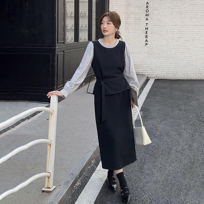 NUTRIVIO 여성 투피스 봄 가을 오피스룩 롱스커트 세트 하객룩