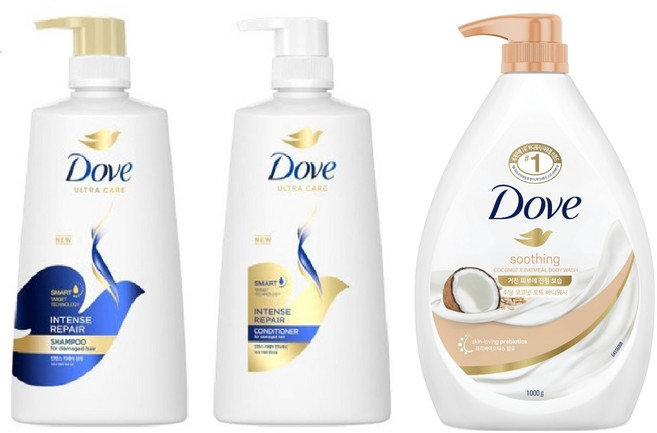 도브 인텐스 리페어 샴푸 & 린스 + 바디워시 1L 코코넛 세트, 1개