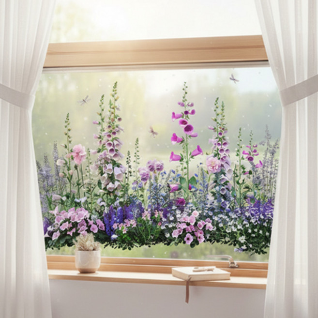주방 창문 카페 유리 플라워 가든 꽃밭 벽 데코 인테리어 스티커 P118