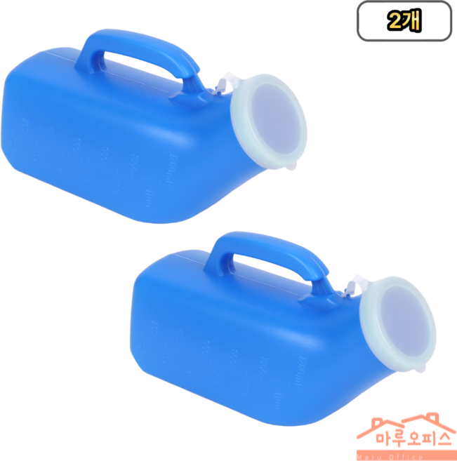 마루오피스_ 넓은입구 남성용 대용량 1.2L 휴대용 간이 소변통, 2개, 블루