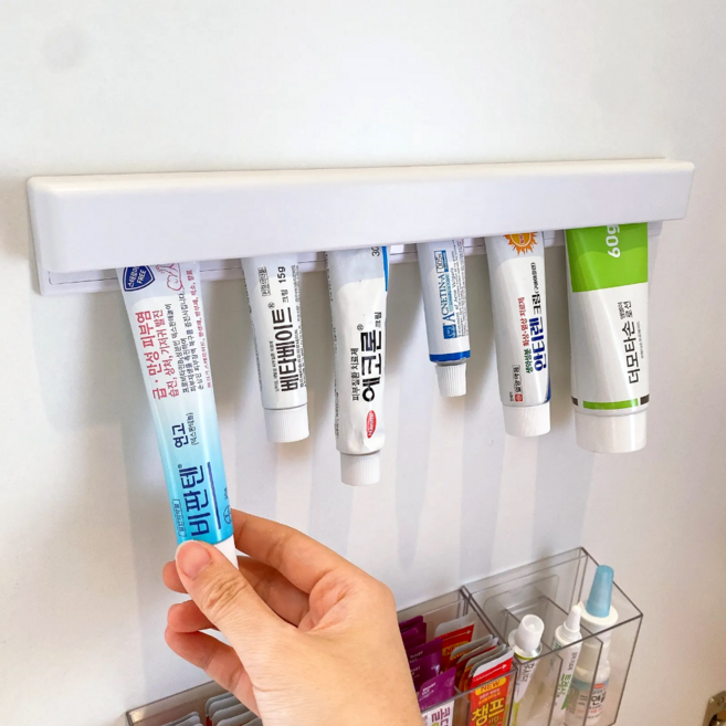 꿀하우스 부착식 연고 치약 꽂이 튜브홀더, 화이트, 1개