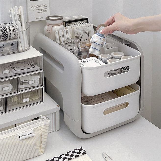 리빙웍스 다용도 2단 주방 부엌용 책상위 탁상 수납 정리 서랍 보관함 - 소형 바퀴 없음, 리빙웍스 라운드 2단 보관함 - 소형, 1개