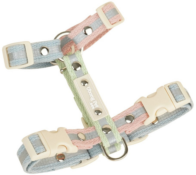 이름각인 야간반사 앞섬방지 H형 강아지 하네스 가슴줄, 인디블루+밀크그린+인디핑크, 1개