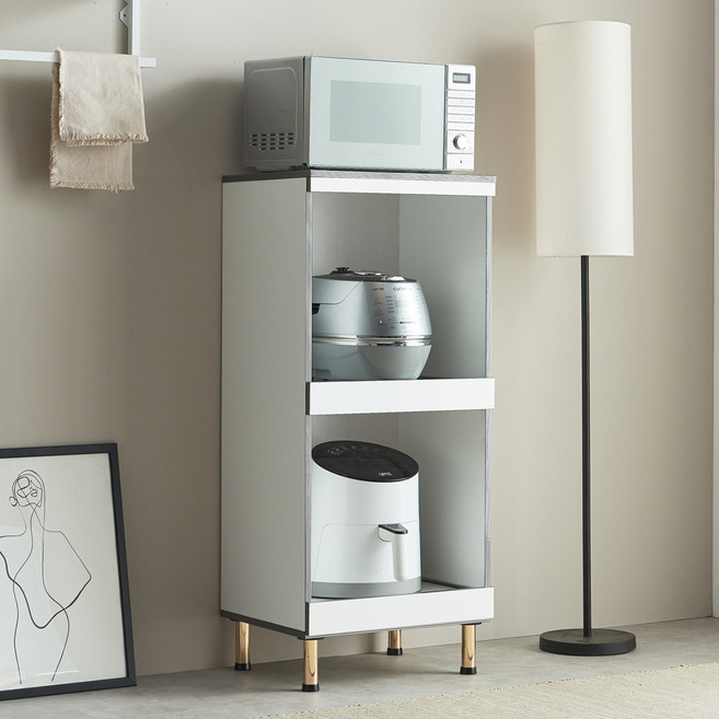 공간철학 앨리카 에어프라이어 수납장 밥솥 선반 밥통 다이 미니 렌지대 ﻿, 화이트, 2단