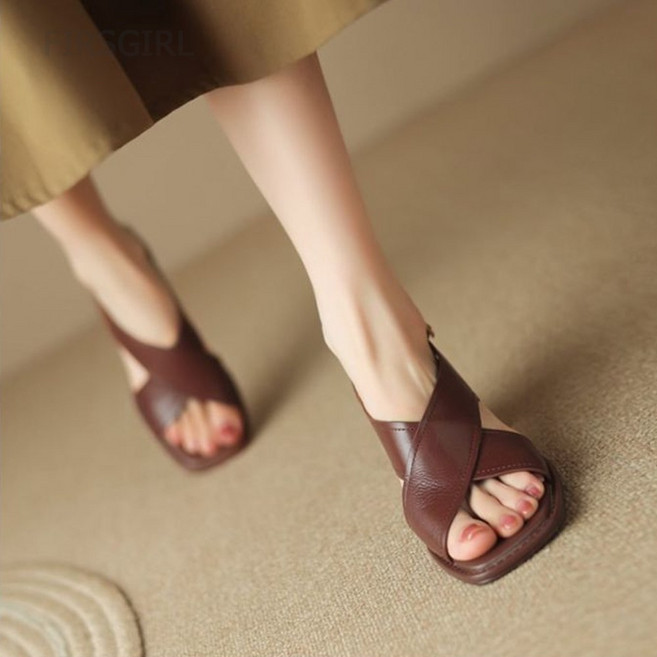 FIRSGIRL 여성 스트랩 샌들 6CM 미들힐 슬링백 데일리 구두