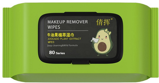 牛油果卸妝濕巾 臉部清潔卸妝棉, 1個, 80片裝牛油果清潔濕巾