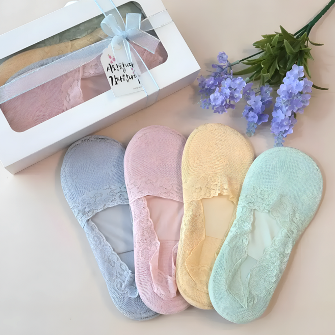 어리로운 여성 레이스 덧신 4켤레 선물 세트