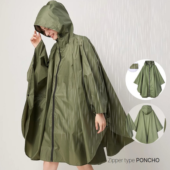 리빙어센틱 지퍼 포켓 판초 우의 등산 레인코트 경량 빅사이즈 판초우비