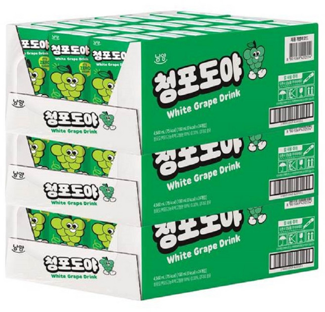 남양 청포도야 과즙음료 190ml x72팩, 남양 청포도야 과즙음료 190ml x72팩 무배, 72개