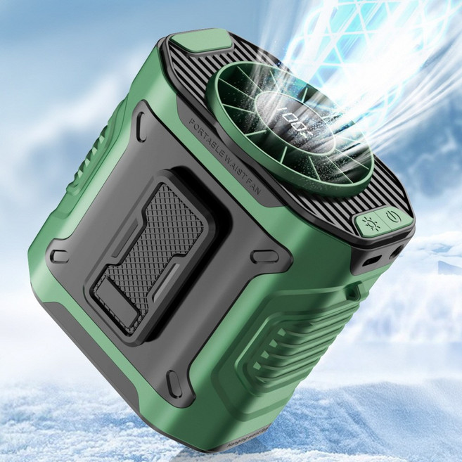 DAONE 휴대용 쿨링 허리 선풍기 LED 조명 KC인증 5000mAh, 그린