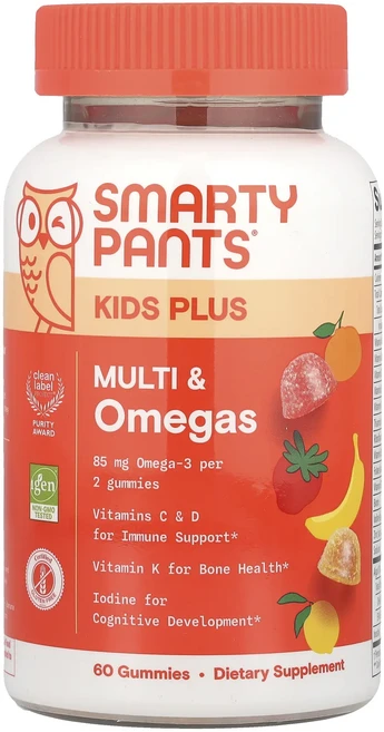 헁복하고 건강하세요 SmartyPants 키즈 플러스 멀티 & 오메가 구미젤리 레몬 오렌지 딸기 바나나 구미젤리 60개 늘 챙기셔야합니다, SmartyPants키즈플러스멀티오메가구미젤리레몬오렌지 - 쿠팡
