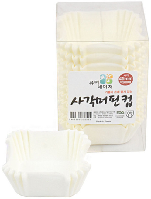 흰색 사각 머핀컵 200매/베이킹컵/유산지컵, 1개
