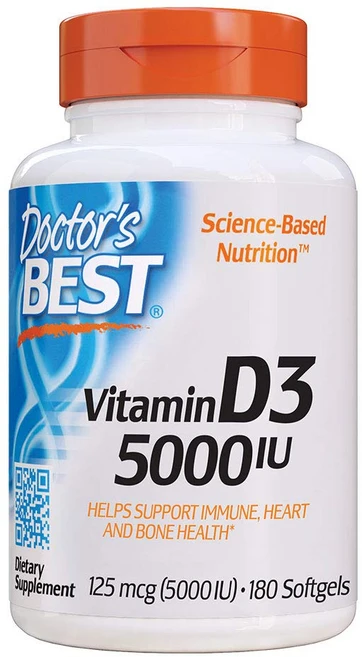 Doctor's Best Vitamin D3 닥터 베스트 비타민 D3 5000IU 180소프트젤, 180정, 1개 - 쿠팡