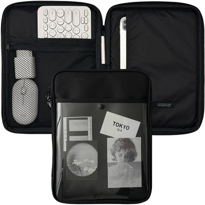 클리어 버튼 아이패드 태블릿 파우치, 블랙, 1개