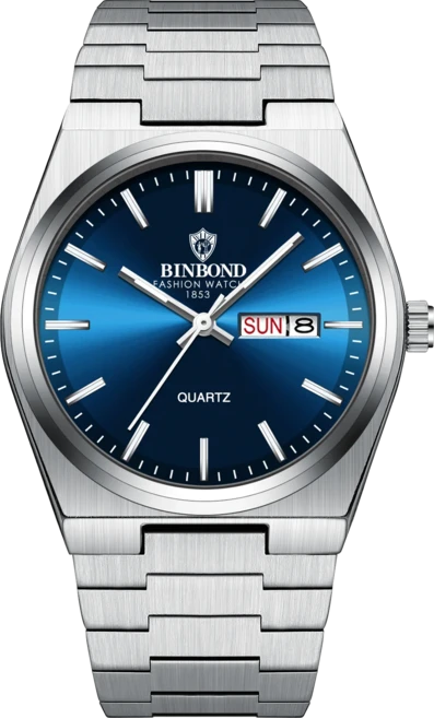 빈본드 남성용 고급 시계 방수 야광 날짜 요일 표시 스테인리스 스틸 캐주얼 쿼츠