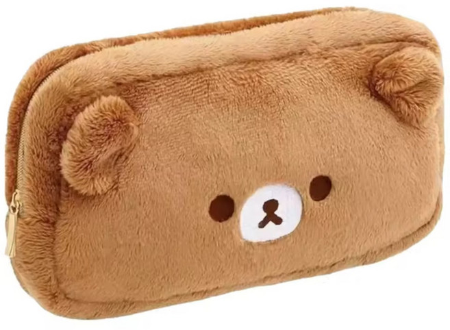 옐상 리락쿠마 코리락쿠마 코구마 귀여운곰돌이 캐릭터 보들보들 인형 파우치 필통, 1개, 브라운