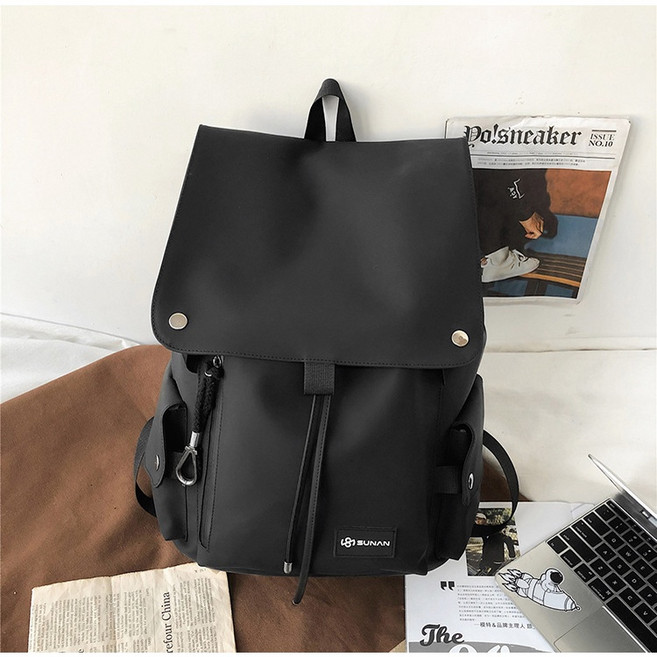 SUNAN 輕量防水韓版後背包 大容量多功能雙肩包 筆電隔層 側邊收納 黑色, 輕量防水包【黑色】-現貨