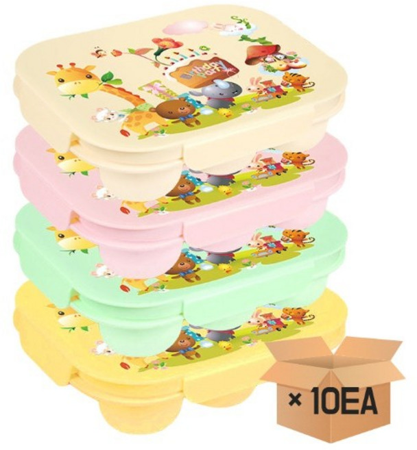 (유아월드) 4면 락형 도시락 (식판+뚜껑) 10세트, 아이보리(생일파티)