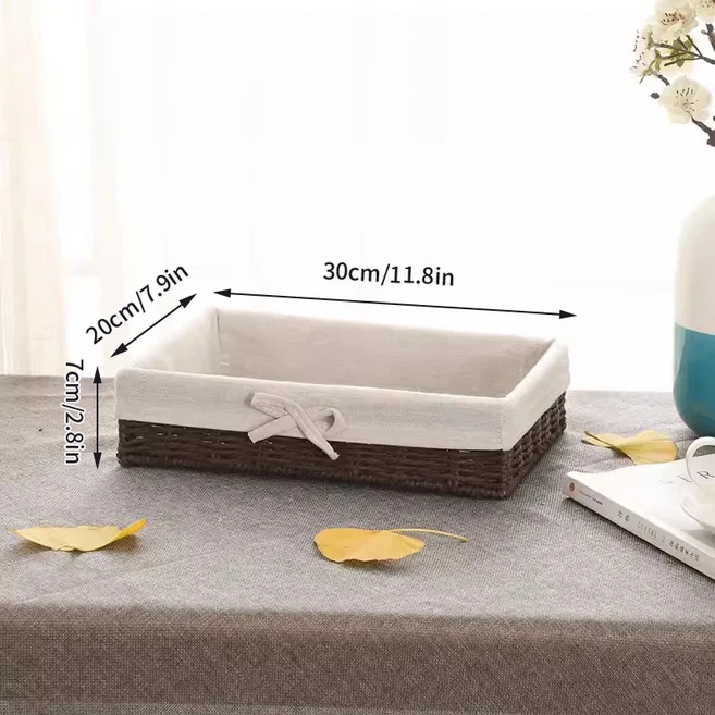 라탄 바구니 트레이 수제 직조 위커 잡화 정리함 의류 세탁 스낵 용기 데스크탑 보관함, 01 As picture, 02 B1 30X20X7cm