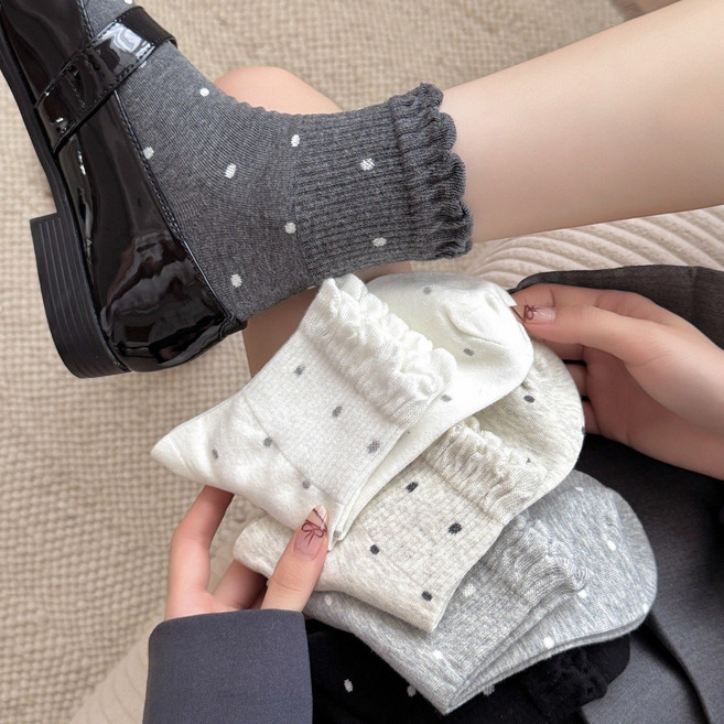 5켤레 세트 여성 러블리 도트 도톰한 무압박 데일리 패션 중목 양말