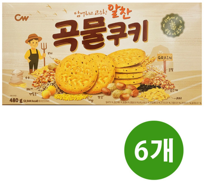 청우 곡물쿠키 대용량패키지, 6개, 480g