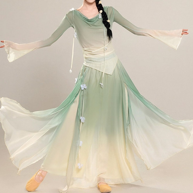 래빗앤코 플라워 스트랩 무용 의상복 현대무용 한국무용 그라데이션 의상복 연습복 상하의 세트 스커트팬츠 댄스복 무용복 행사복 JoYouth