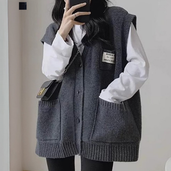 페이릿 여성용 오버핏 앞 포켓 니트 베스트