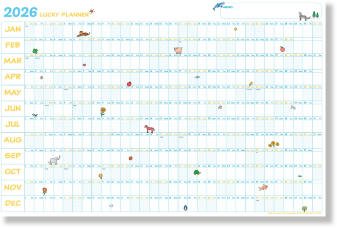 생활특별시 2026년 한장 달력 벽걸이 대형 1년 포스터 달력 플래너 한장 달력 캘린더 연간계획표 예쁜 감성 인테리어 벽달력 연력 신년 새해 선물, 1장, 럭키