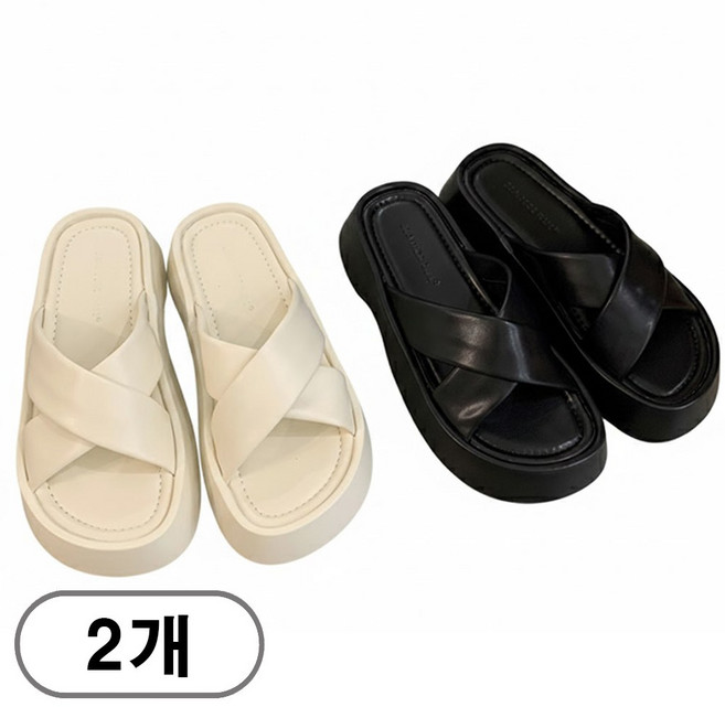 차쿠 1+1 여성 통굽 스트랩 슬리퍼 엑스 스트랩 통굽 슬리퍼 4cm