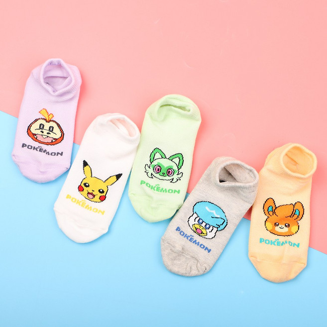 포켓몬양말 5켤레 아동 여름 메시 스니커즈 발목 양말 키즈 어린이 초등학생 피카츄 9세대 나오하 뜨아거 빠모 캐릭터 어린이선물 학교 유치원 단체선물