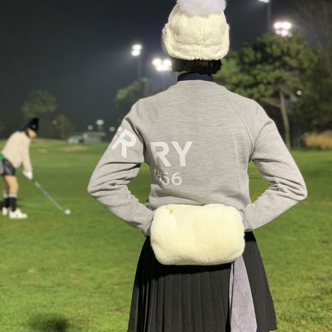 골프 겨울 핸드 워머 손토시 털장갑 겸용 파우치 힙색 볼 가방, 화이트, 1개