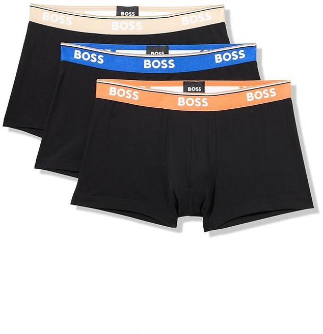 BOSS 남성용 3팩 멀티 컬러 볼드 로고 트렁크 피치 블랙. XXL